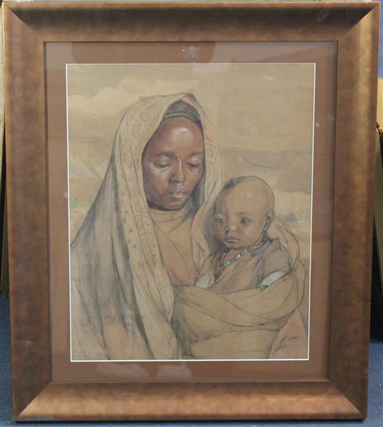 Amy Drucker (1873-1951) An Abyssinian woman and babe, 20 x 16in.